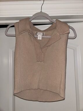 Caroline Constas Beige Knit Collared Tank